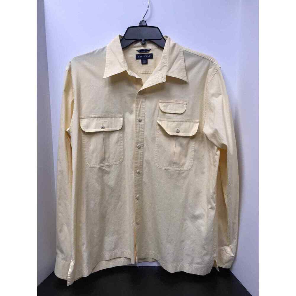Lands' End Men's Button Up Shirt With a Third Pocket Yellow Lg 16 x 16.5